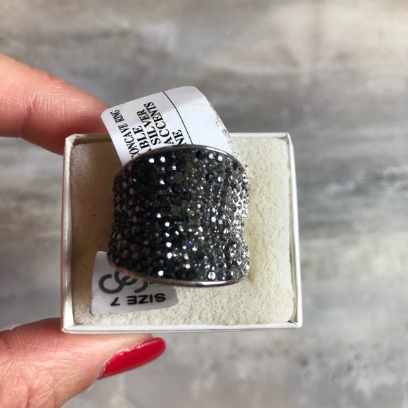 Sterling silver Rhinestone concave ring black gray clear stones  size 7 jewelry - Picture 7 of 7